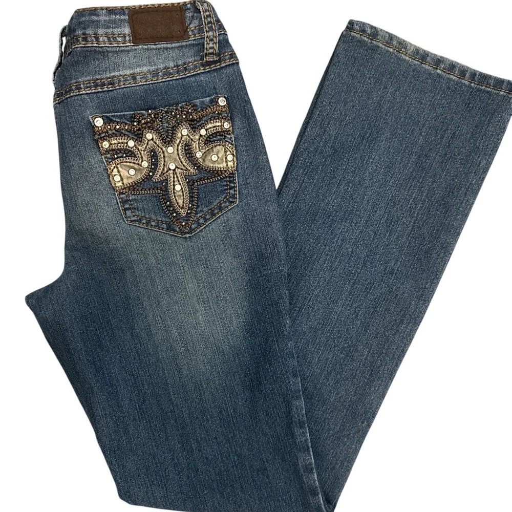 Earl Jeans Women's Classic Blue Boot‎ Cut Jeans Embroidered Embellished Size 2